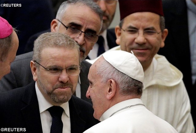 Pope Francis meets with French Muslim leaders at his Wednesday general audience on January 8