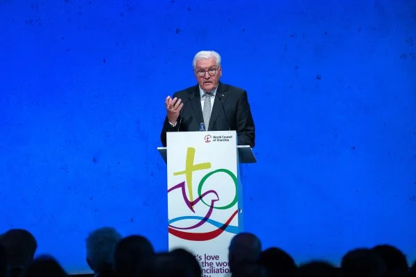 German President Frank Walter Steinmeier addresses the 11th Assembly of the World Council of Churches, meeting in Europe for the first time since 1968