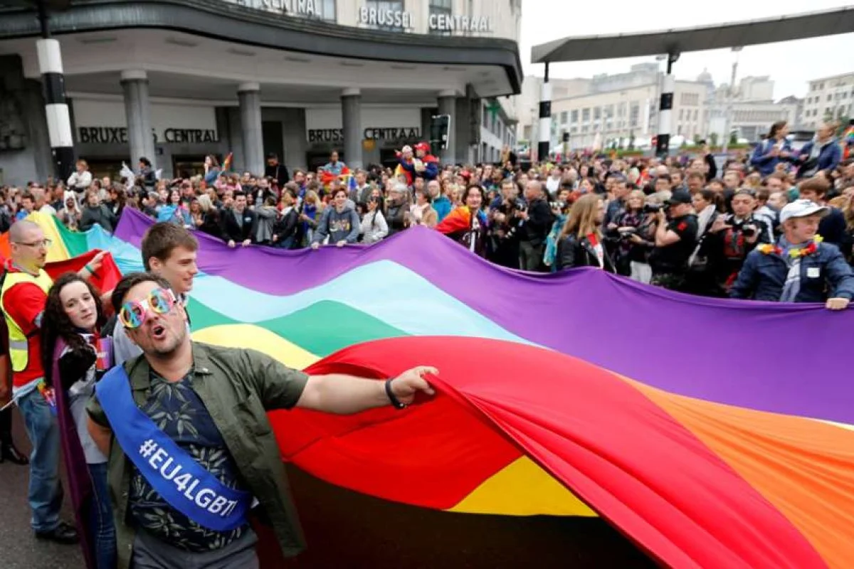 People take part in the annual Belgian LGBT Pride Parade in central Brussels