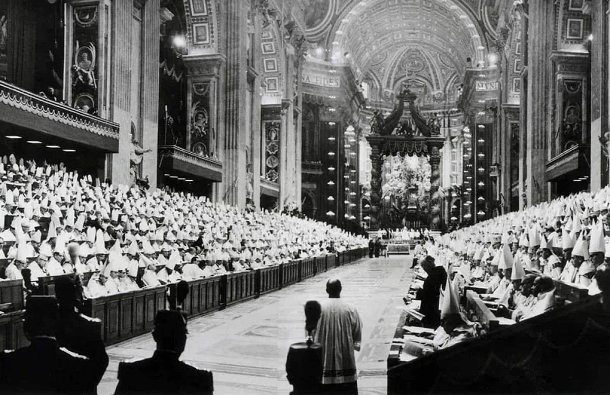 Bishops gathered in St. Peter's Basilica for the opening session of the Second Vatican Council
