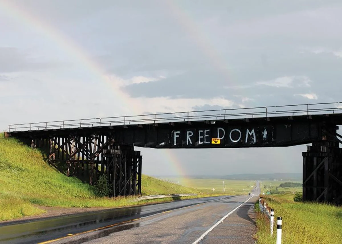 A bridge over Highway 6 near Twin Butte in southern Alberta