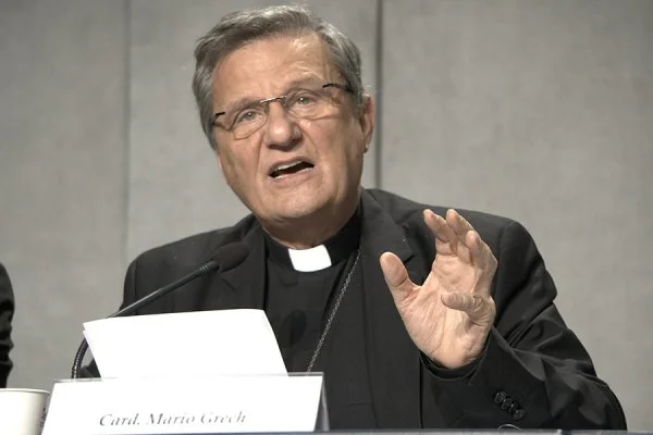 Cardinal Mario Grech, secretary-general of the Synod of Bishops, speaks during a news conference at the Vatican to present the document for the continental phase of the synod on synodality