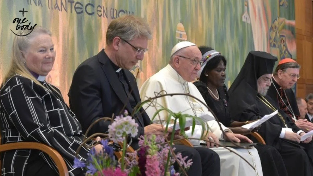 'So let us ask ourselves: What can we do together?' Pope Francis and other Christian leaders gathered for an ecumenical meeting in Geneva in 2018 to mark the 70th anniversary of the World Council of Churches