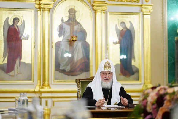 Patriarch Kirill, shown here at a meeting of the Holy Synod of the Russian Orthodox Church