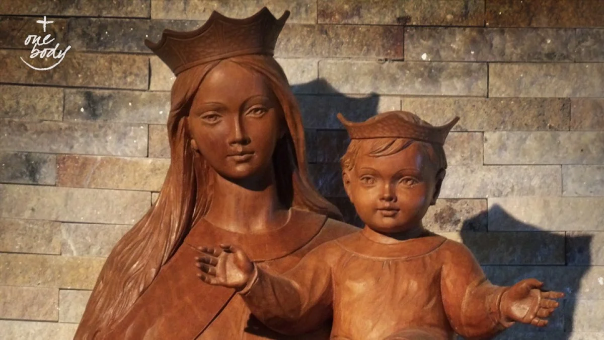 María Auxiliadora, wood carving at the Villa Don Bosco, Cordoba, Argentina