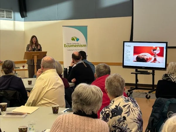Rev Dr Karen Petersen Finch presenting a workshop titled 'The Eucharist: Where is Jesus?' as part of the 2024 De Margerie Lectures in Christian Reconciliation and Unity