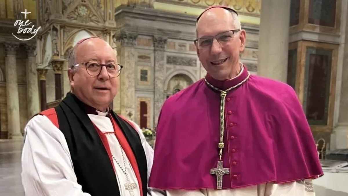 IARCCUM co-chairs Bishop David Hamid, the Church of England's Suffragan bishop in Europe, and Archbishop Donald Bolen, archbishop of Regina, Saskatchewan. Bishop pairs from 27 countries were commissioned by Pope Francis and Archbishop of Canterbury Justin Welby at the Basilica of St Paul Outside the Walls on January 25, 2024