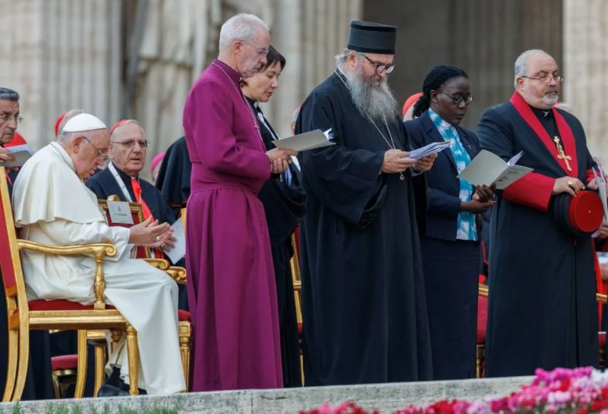 Church leaders gathered together with Pope Francis in St. Peter's Square for an ecumenical prayer service titled 'Together: Gathering of the People of God'. The prayer service occurred the day before the beginning of the 1st Session of the XVI Ordinary General Assembly of the Synod of Bishops