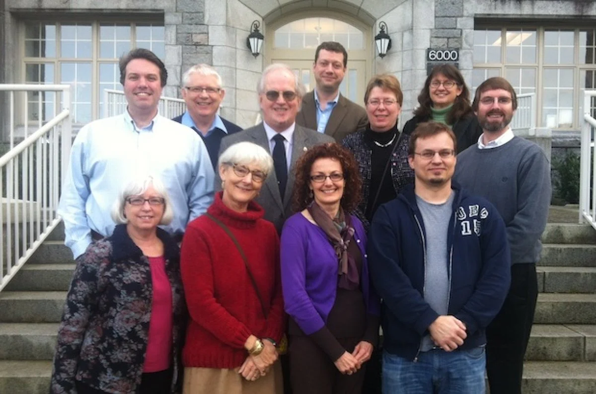 Members of the Anglican-United Church of Canada dialogue gathered at the Vancouver School of Theology in January. Front row (l to r): Gail Allan, Paula Sampson, Sandra Beardsall, Stephen Silverthorne. Back row (l to r): Andrew O'Neill, Gordon Jensen, Donald Koots, Bruce Myers, Elisabeth Jones, Lynne McNaughton, William Harrison