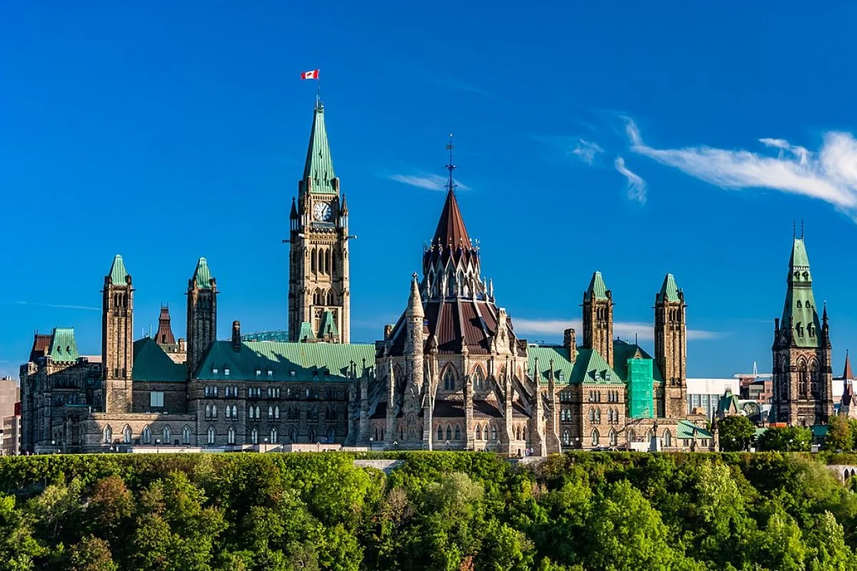 The Parliament of Canada. Photo taken from the north facing south towards the Parliamentary Library in the centre with the Peace Tower in the background