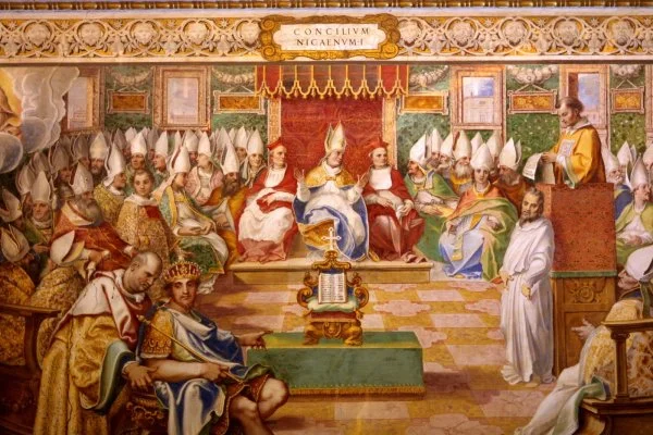 Fresco dated 1590 in the Salone Sistina at the Vatican depicting the Council of Nicaea (325 AD) by Giovanni Guerra (1544-1618), Cesare Nebbia (1534-1614) and others
