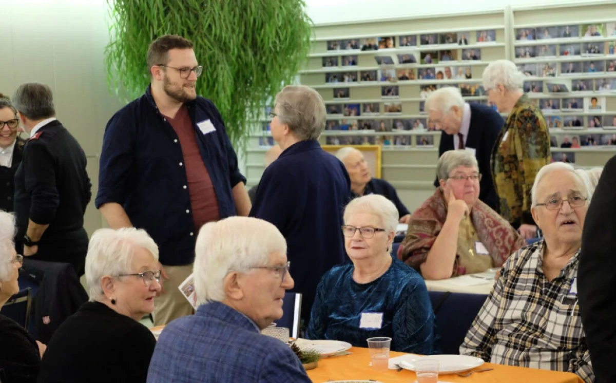 Renewing acquaintances at the anniversary celebration for the Prairie Centre for Ecumenism