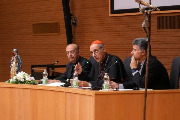 Cardinal Víctor Manuel Fernández, prefect of the Dicastery for the Doctrine of the Faith, presents the doctrinal note 'Mater Populi Fidelis' ('Mother of the Faithful People of God') on Mary’s cooperation in the work of salvation, at the Jesuit headquarters in Rome