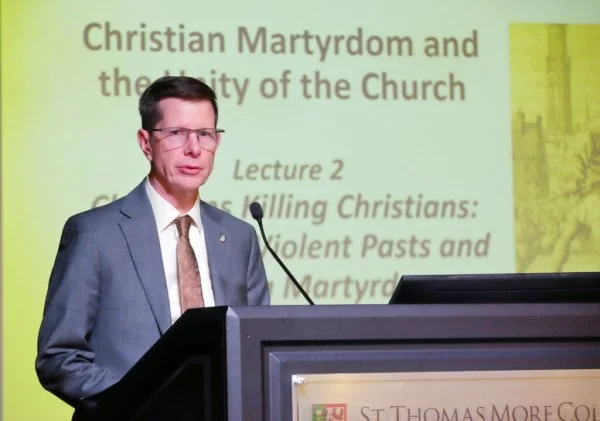 President Dr. Carl Still brought greetings on behalf of St. Thomas More College during the 2026 De Margerie lectures