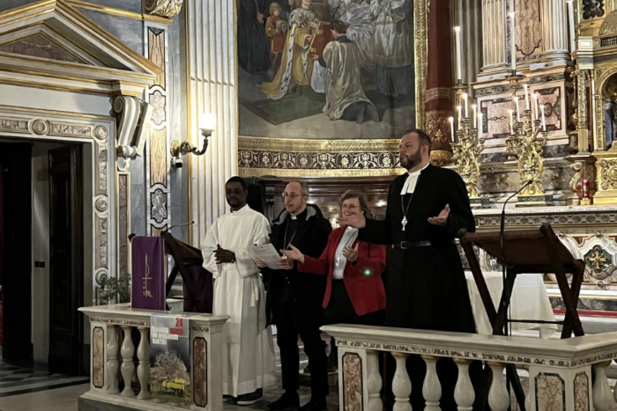 The final benediction at an ecumenical prayer vigil in Rome was offered by Revd Dr Peter Adenekan, Archbishop Flavio Pace, the Revd Tara Curlewis and the Revd Matthew Laferty