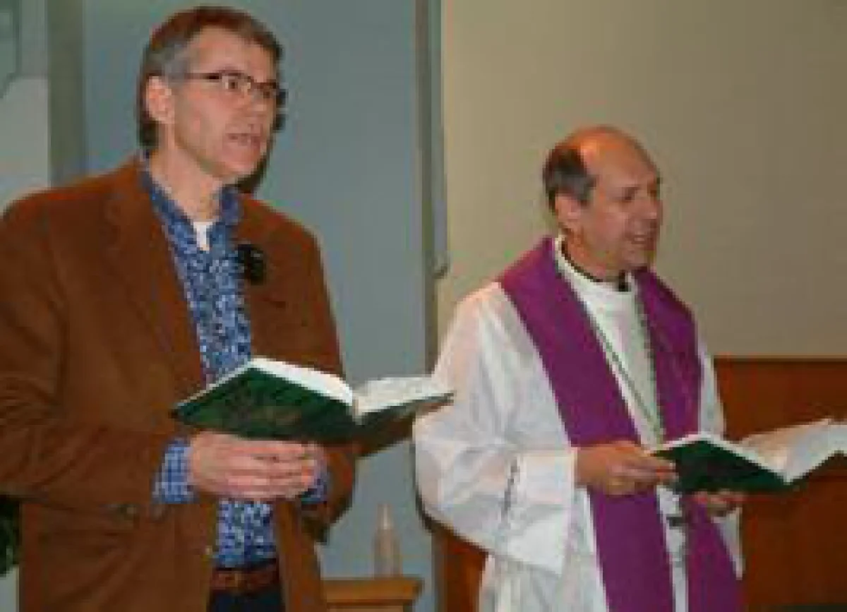 Pastor Harry Strauss and Bishop Donald Bolen leading the Evangelical-Catholic worship service in Saskatoon