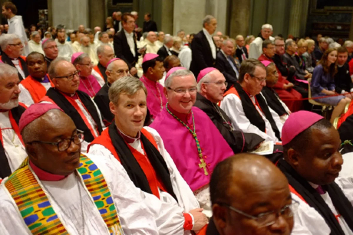 Anglican and Roman Catholic bishops gather for Vespers at the Church of San Gregorio in Rome before being sent out in pairs for joint mission by Pope Francis and Archbishop Justin Welby