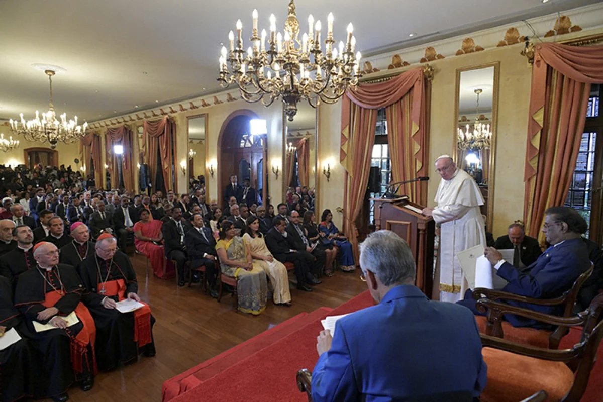 Pope Francis delivers a speech in Port Louis on 9 September 2019 during his visit to Mauritius