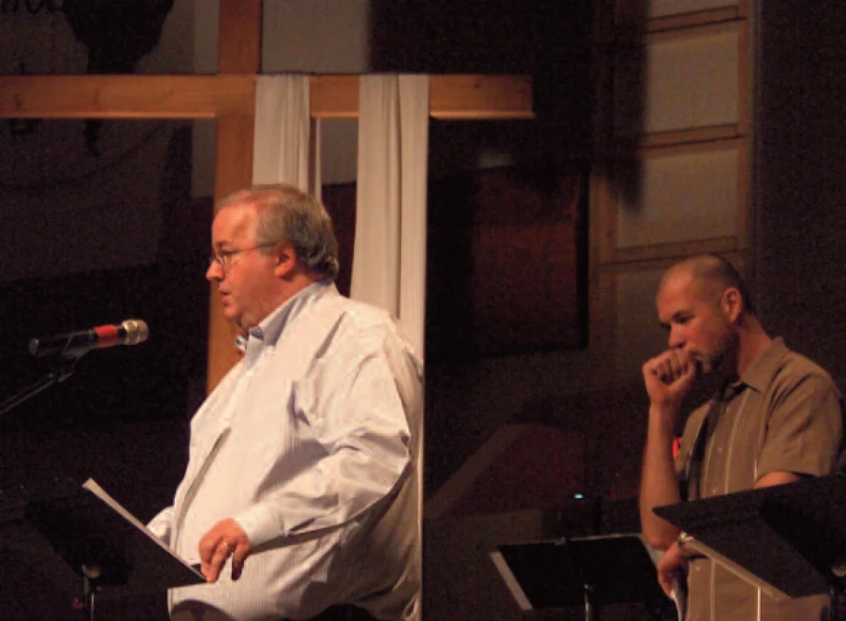 Nicholas Jesson, recently appointed as the bishop’s assistant for ecumenical relations in the Catholic diocese of Saskatoon, and Brendon Gibson, pastor of adult discipleship at Emmanuel Baptist Church (l-r) spoke about the Catholic-Evangelical dialogue group and the work on a joint statement