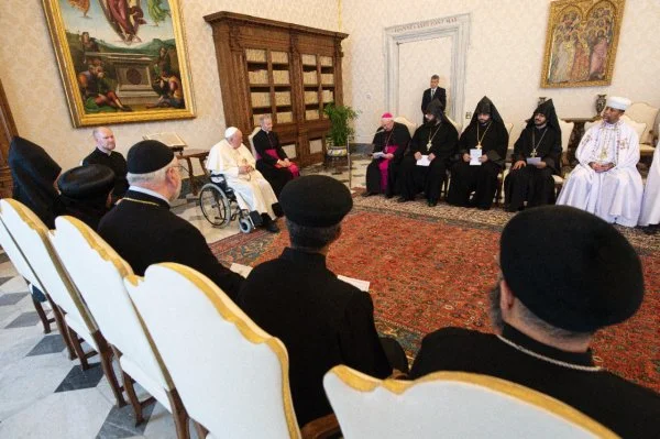 Pope Francis leads an audience with young priests and monks from Oriental Orthodox churches at the Vatican