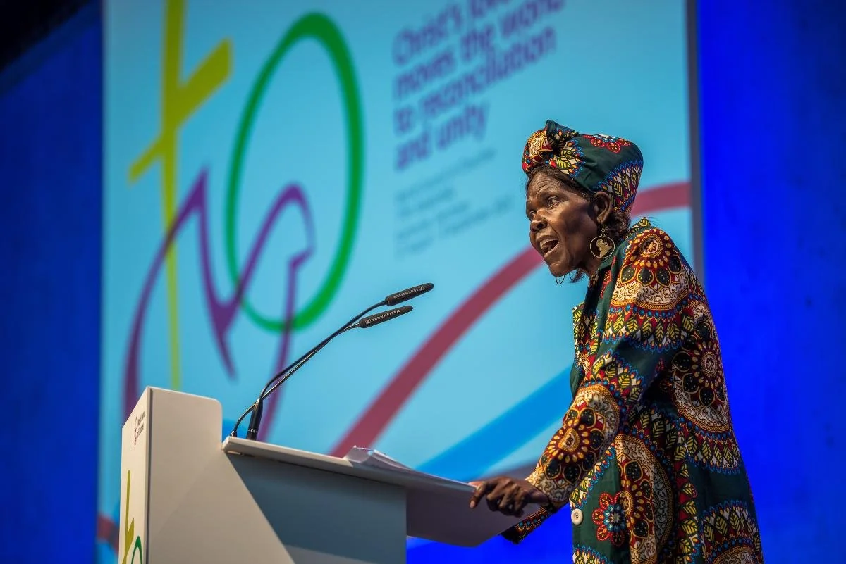 WCC central committee moderator Dr Agnes Abuom WCC central committee moderator Dr Agnes Abuom delivers her report on opening day of the 11th Assembly of the World Council of Churches, held in Karlsruhe, Germany from 31 August to 8 September, under the theme