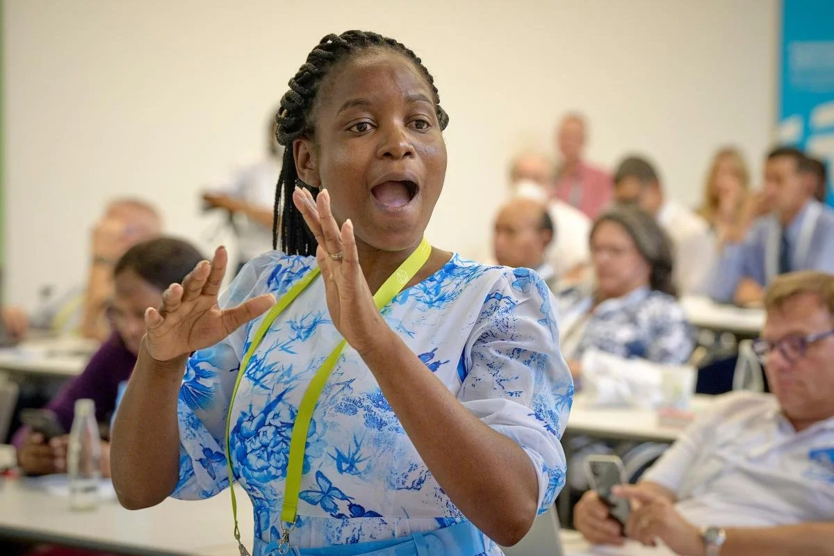 The Rev. Mary Chipoka, a deaf pastor in the Reformed Church of Zimbabwe, participates in the Ecumenical Disability Advocates Network pre-assembly held on the eve of the World Council of Churches' 11th Assembly in Karlsruhe. The WCC Assembly takes place August 31 to September 8 under the theme 'Christ's Love Moves the World to Reconciliation and Unity'
