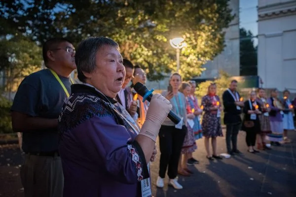Participants in the WCC's Indigenous Peoples' Pre-Assembly gathered for an informal time of prayer on the first evening of their gathering