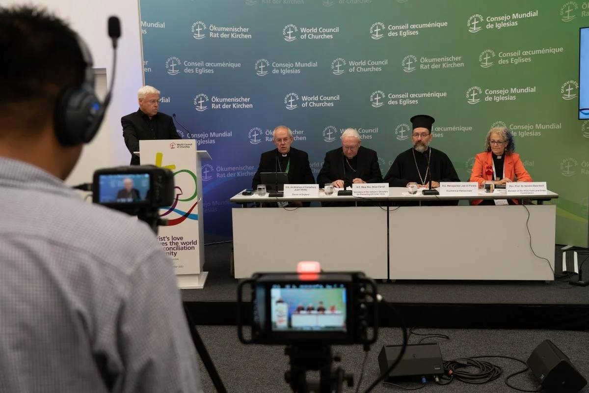 A press conference was addressed by Archbishop Justin Welby of the Church of England; Bishop Brian Farrell, secretary of the Vatican's Dicastery for Promoting Christian Unity; Metropolitan Job of Psidia of the Ecumenical Patriarchate; and Rev. Prof. Dr Sandra Beardsall, member of the WCC Faith and Order Commission