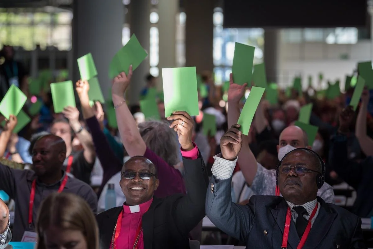 Assembly delegates vote to approve a list of new Central Committee members during a business plenary session at the 11th Assembly of the World Council of Churches, held in Karlsruhe, Germany from 31 August to 8 September, under the theme 'Christ's Love Moves the World to Reconciliation and Unity'