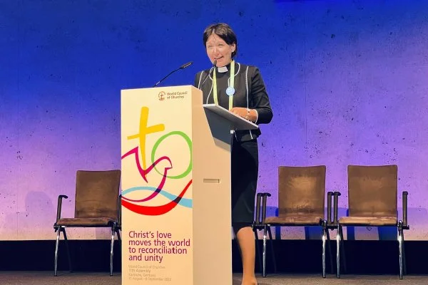 WF General Secretary Rev. Anne Burghardt addressing the Lutheran confessional meeting