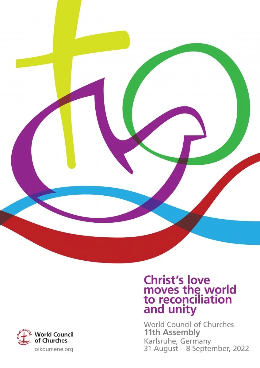 Created as a visual expression of the Assembly theme, the symbol’s design is also inspired by the dynamic expressions and variety of the ecumenical movement in its search for Christian unity and promotion of justice and peace. Inspired by the theme 'Christ’s love moves the world to reconciliation and unity,' the WCC fellowship will come together as a whole in prayer and celebration at the 11th Assembly. We will draw renewed energy for the WCC’s work far beyond the event itself. That’s why, anytime you use the Assembly symbol, you should also offer space for the WCC official logo.<br><br>The symbol is formed by 4 elements:<br><br>The cross - the assembly theme is an affirmation of faith that Christ’s compassionate love transforms the world in the life-giving power of the Holy Spirit. Placed prominently in the symbol, the cross is an expression of the love of Christ and a reference to the first article of the WCC Constitution.<br><br>The dove - a universal symbol of peace and reconciliation, the dove stands for the Holy Spirit and also refers to deep biblical expressions of hope.<br><br>The circle - the whole inhabited world (oikoumene) – bringing a sense of unity and common goal, and a new beginning. The circle is also inspired by the concept of reconciliation. As Christians, we have been reconciled with God through Christ, and as churches, we are agents of forgiveness and love both within and outside our communities. The ecumenical movement has responded to the call for unity and reconciliation through resolute work and action for a more just and participatory society and the care for God’s Creation.<br><br>The way - we all come from different places, cultures and churches; we walk different paths responding to God’s call; we are all on a pilgrimage through which we encounter others and join together on a journey of justice and peace. The different paths represent our various journeys, the movement, freedom and vibrancy of life that drive the WCC and its member churches around the world.
