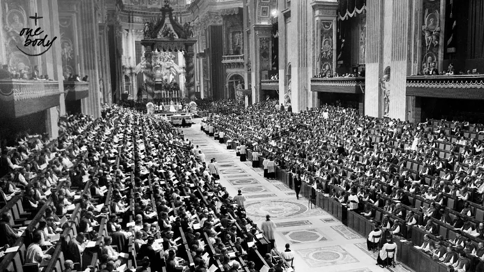 Pope John XXIII leads the opening session of the Second Vatican Council in St. Peter's Basilica on Oct. 11, 1962. The council marked a watershed in the history of the Catholic Church's relationship with other Christian communities