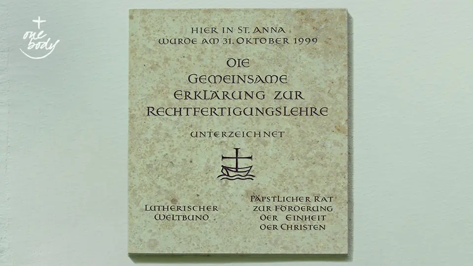 Plaque commemorating the joint Declaration on the Doctrine of Justification, St. Anne's Church, Augsburg