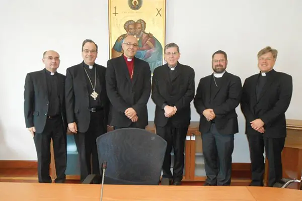 The PCPCU welcomed representatives from the International Lutheran Council to exploratory talks in the dicastery offices in Rome. Pictured here: Prof. Dr. Werner Klan, Rev. Dr. Robert Bugbee, Bishop Hans-Jörg Voigt, Cardinal Kurt Koch, Rev. Dr. Albert B. Collver, and Monsignor Dr. Matthias Türk