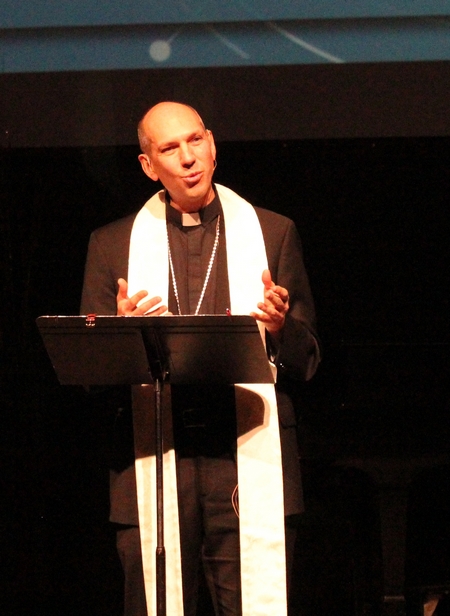 Bishop Donald Bolen of the Diocese of Saskatoon preaching at Circle Drive Alliance Church on January 19, 2014