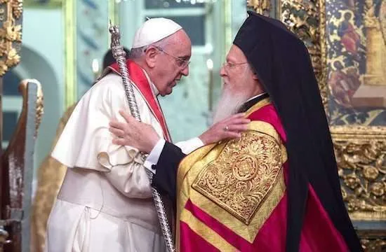 Pope Francis and Patriarch Bartholomew I of Constantinople meet at the Phanar in Istanbul