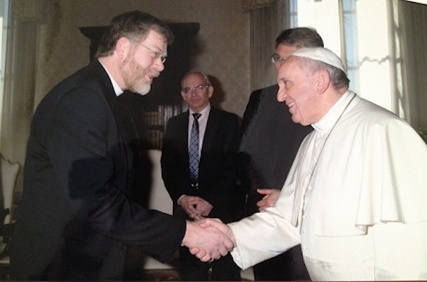 Canon John Gibaut (left), pictured here with Pope Francis, is well-known in ecumenical circles. Photo: John Gibaut/ACNS