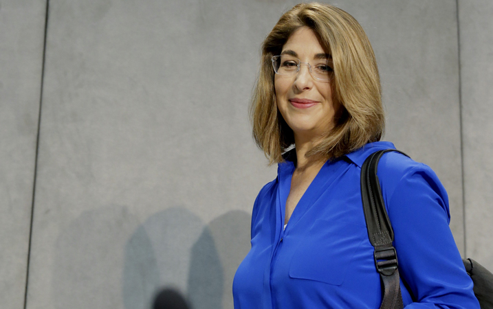Naomi Klein arrived for a news conference at the Vatican