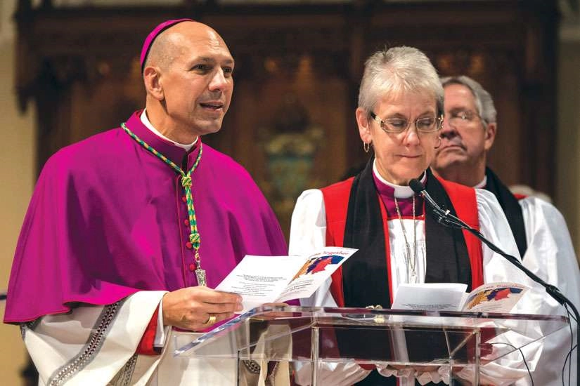Saskatoon Roman Catholic Bishop Donald Bolen, left, and Anglican Bishop Linda Nicholls will be among those speaking on Anglican-Catholic dialogue in Toronto