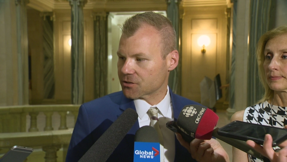 Saskatchewan Minister of Health Dustin Duncan speaks to the press after meeting with Saskatchewan faith leaders who presented a Joint Statement on Freedom of Conscience and Palliative Care to the Saskatchewan government and Official Opposition