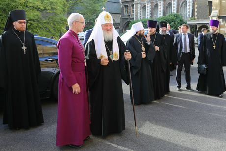 The Archbishop of Canterbury, Justin Welby, welcomes the Patriarch of Moscow and All Russia, Patriarch Kirill, and his delegation to Lambeth Palace for a private visit. Photo: Lambeth Palace