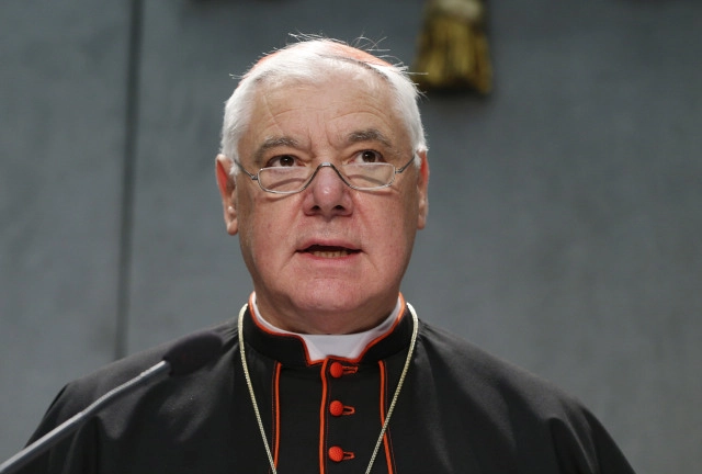 Cardinal Gerhard Müller, prefect of the Congregation for the Doctrine of the Faith, speaks at a Vatican news conference. Cardinal Müller said that while the Catholic Church continues to prefer burial in the ground, it accepts cremation as an option, but forbids the scattering of ashes or keeping cremated remains at home