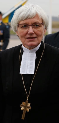 Archbishop Antje Jackelen, primate of the Lutheran Church in Sweden, at the arrival ceremony for Pope Francis