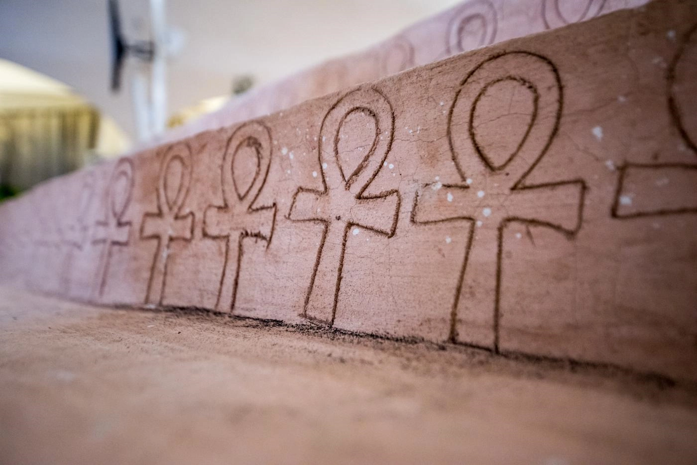 Crosses decorating the steps to the stage, at the Anaphora Institute, a Coptic Orthodox retreat and educational centre located north-west of Cairo, Egypt