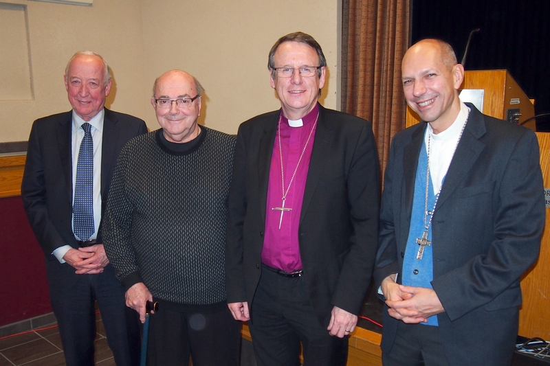 Bishop Kenneth Kearon (2nd from right) with Dr Terry Downey, Fr. Bernard de Margerie, and Bishop Donald Bolen at the 4th annual De Margerie Lecture at St. Thomas More College