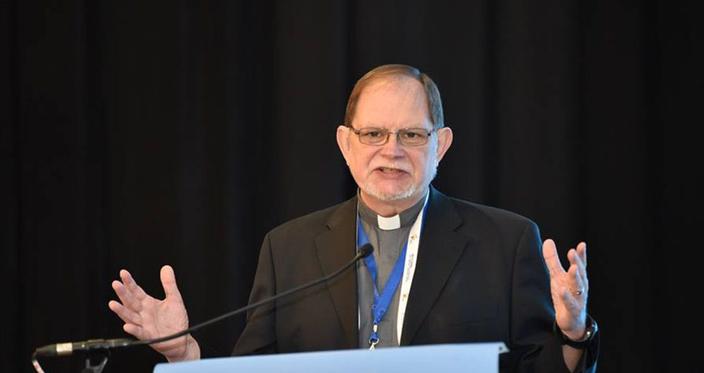Chris Ferguson, general secretary of the World Communion of Reformed Churches (WCRC), addressed the Lutheran World Federation's Assembly on May 13, 2017 in Windhoek, Namibia. Photo: LWF/Albin Hillert