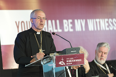 Archbishop Justin Welby addresses the General Assembly of the Conference of European Churches in Novi Sad, Serbia, on Saturday