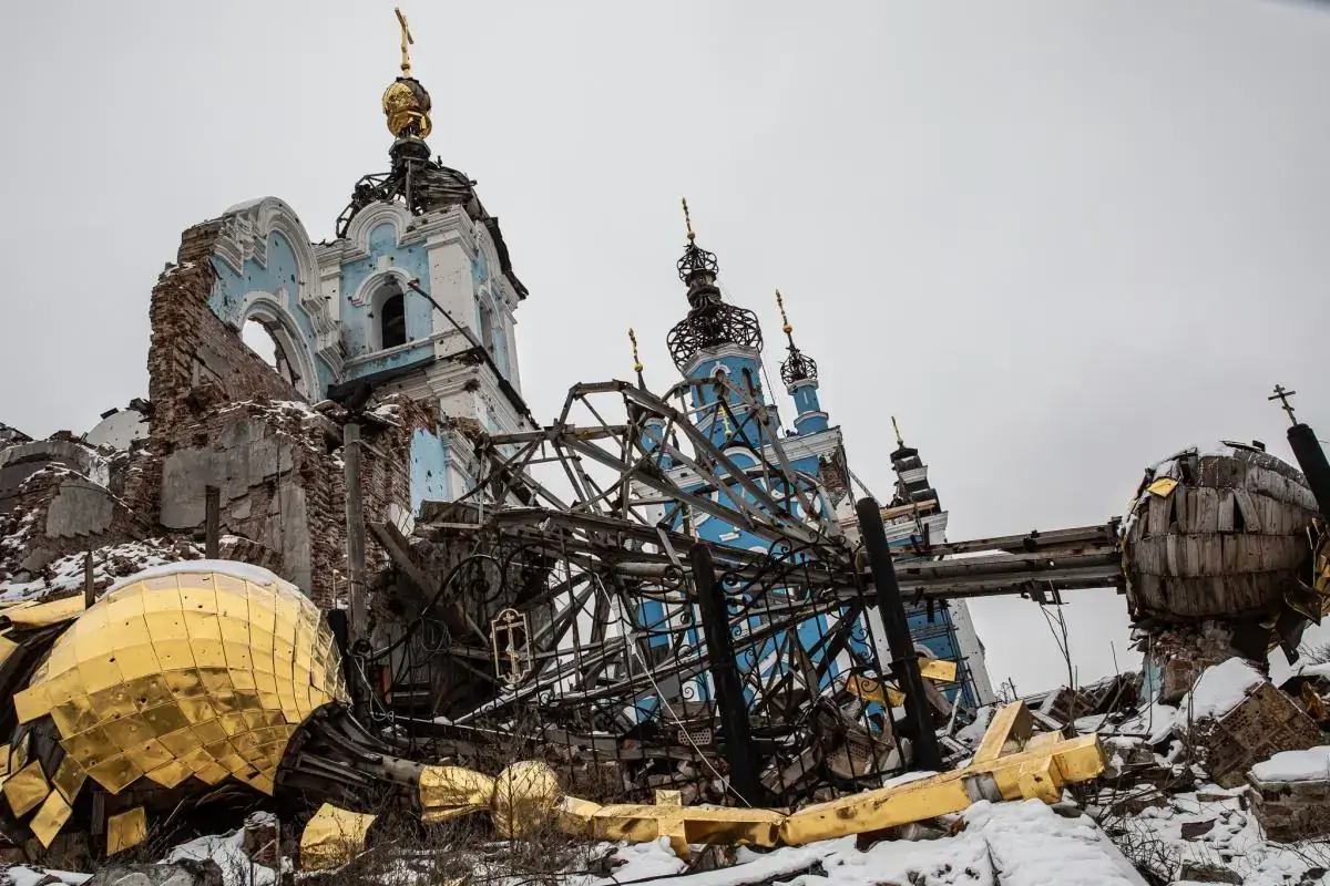 Mother of God Joy of All Who Sorrow Orthodox Church in the village Bohorodychne, Donetsk Oblast, Ukraine. The village came under attack by Russian forces in June 2022
