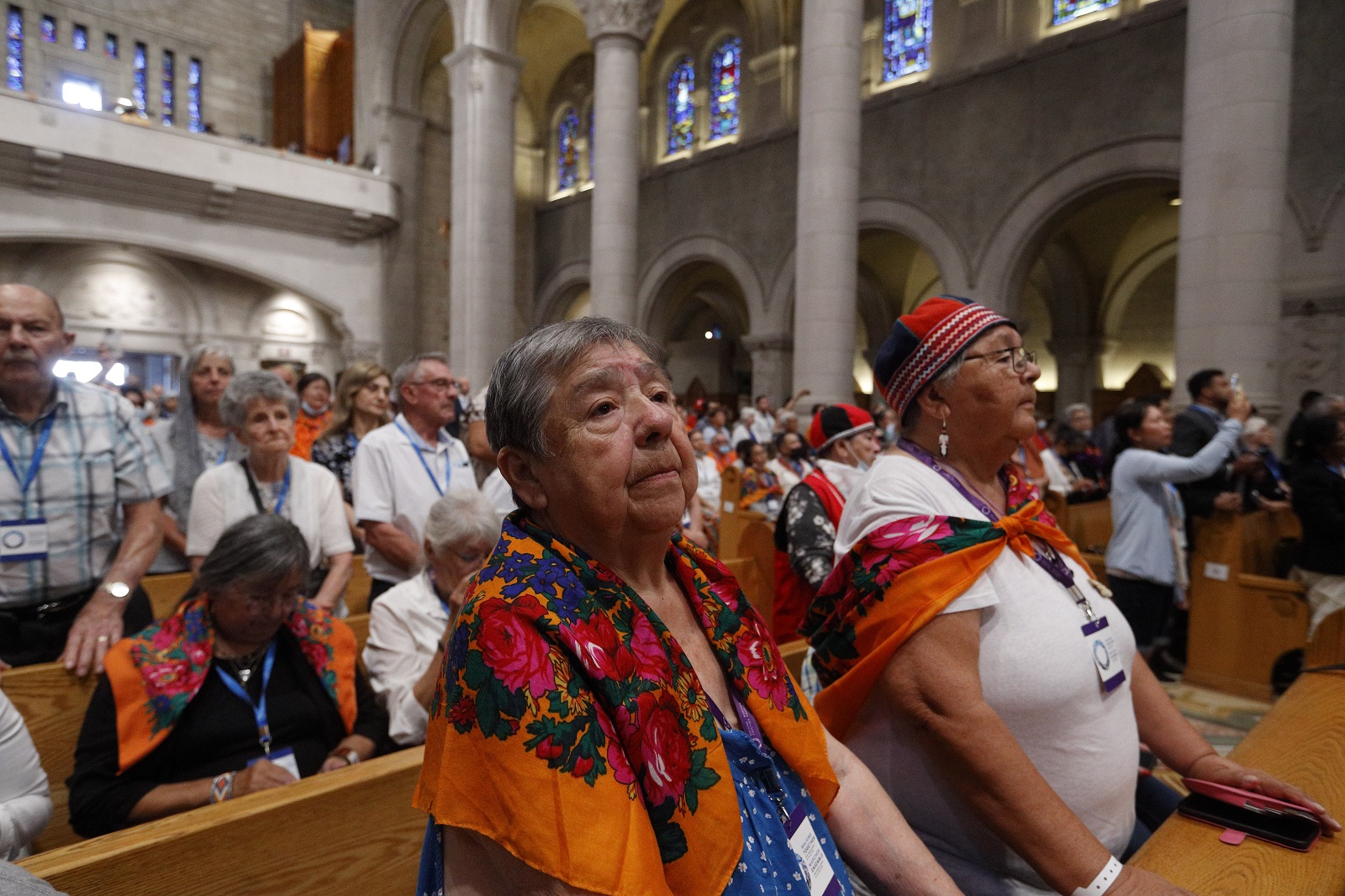 People attend Pope Francis' celebration of Mass at the Shrine of Sainte-Anne-de-Beaupré in Québec