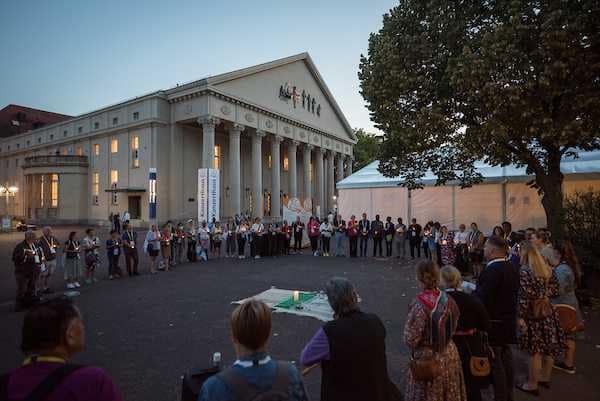 Participants in the WCC's Indigenous Peoples' Pre-Assembly gathered for an informal time of prayer on the first evening of their gathering